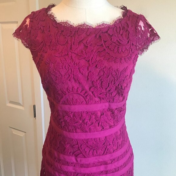 Adrianna Papell Fushia Pink Embroidered Lace Dress Fit & Flare Size US  6 EU 38 - Picture 5 of 8